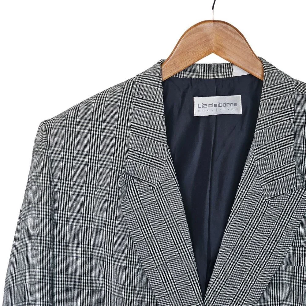 Liz Claiborne Vintage Oversized Classic‎ Doubled Breasted Blazer Plaid Women's 8